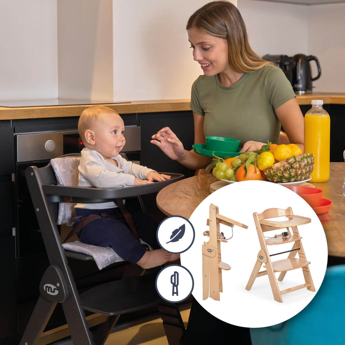 MS Full Plus Folding Wood High Chair